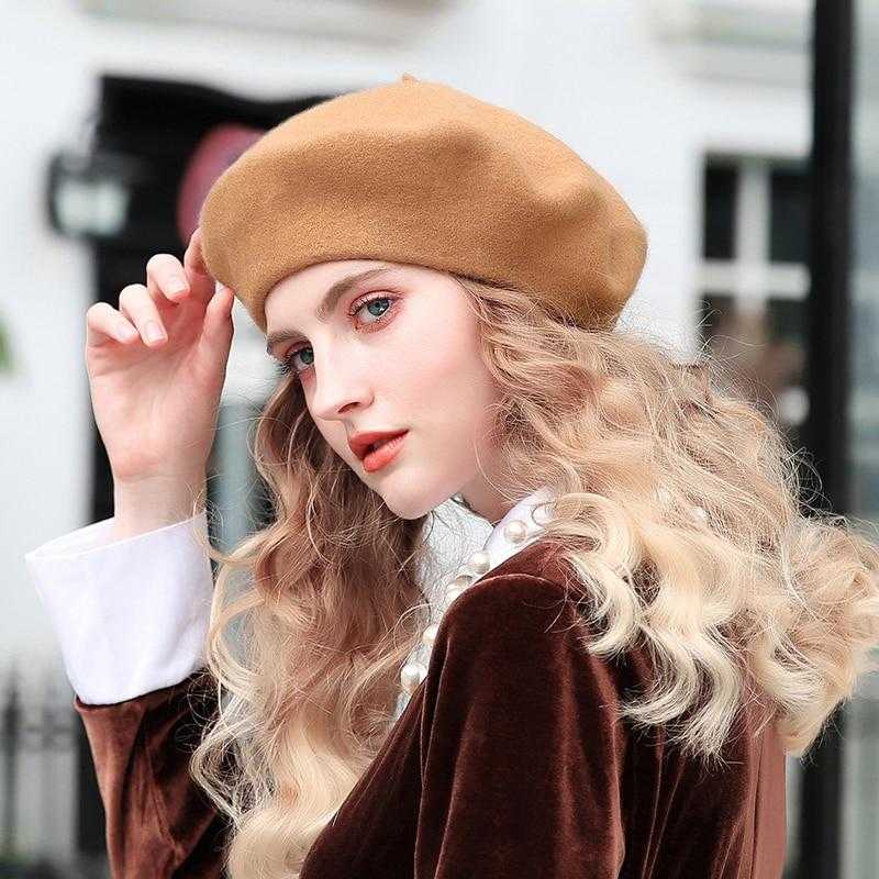 Chapeau-femme béret camel / 56-58cm Bérets feutre Style britannique