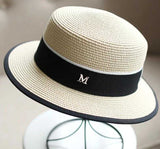 Chapeau-femme chapeau d'été Beige Chapeau Rond plat Haut De Paille M panama