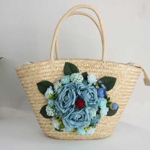 La boutique du chapeau Bag Sac de plage et chapeau en paille à fleurs pour femmes