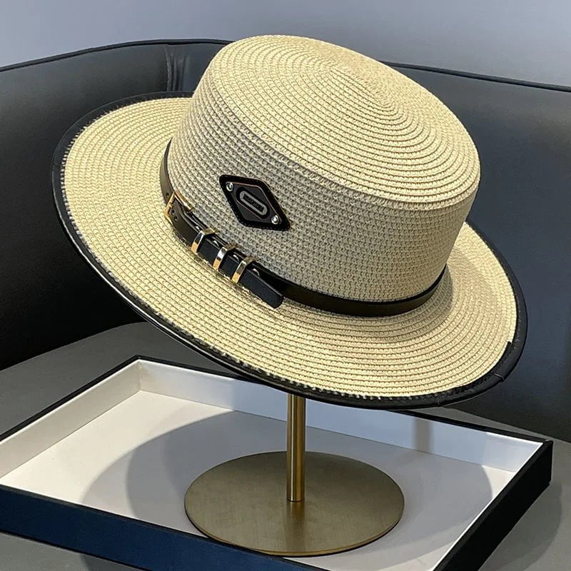 La boutique du chapeau Beige / 55-58CM Chapeau en paille avec ceinture cuir