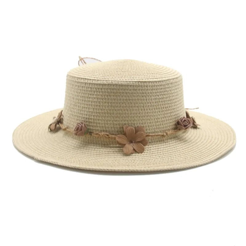 La boutique du chapeau Beige / 56-58cm Chapeau de paille avec bande de fleurs