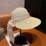 La boutique du chapeau Beige / 60cm Chapeau de plage avec nœud papillon