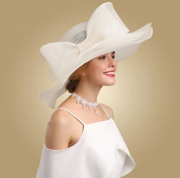 La boutique du chapeau Beige/blanc Chapeau de mariée à large bord