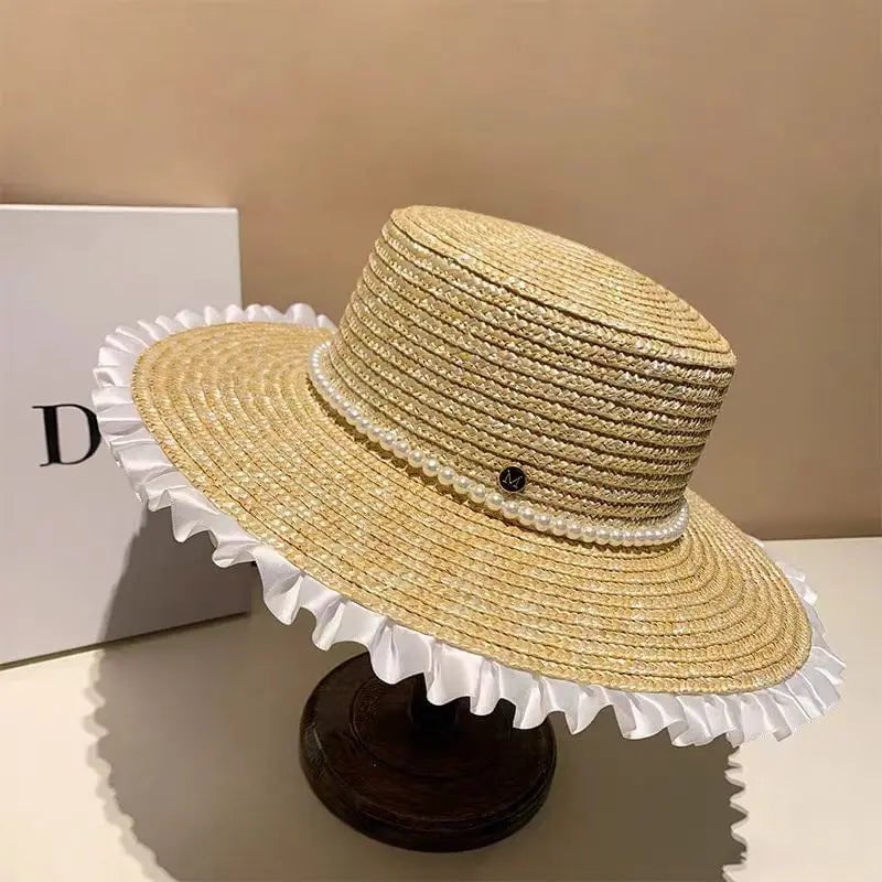 La boutique du chapeau Beige/blanc / M 55-58cm Chapeau de paille plat