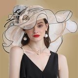 La boutique du chapeau Beige / M (56-58CM) chapeaux Fedora à grand bord en Organza