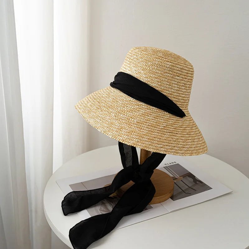 La boutique du chapeau Beige/noir / M55-58cm Chapeau de paille d'été pour femme