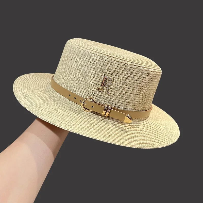 La boutique du chapeau Beige R / 55-58CM Chapeau en paille avec ceinture cuir
