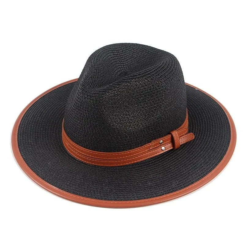 La boutique du chapeau Black / About 58cm Chapeau de paille ruban cuir