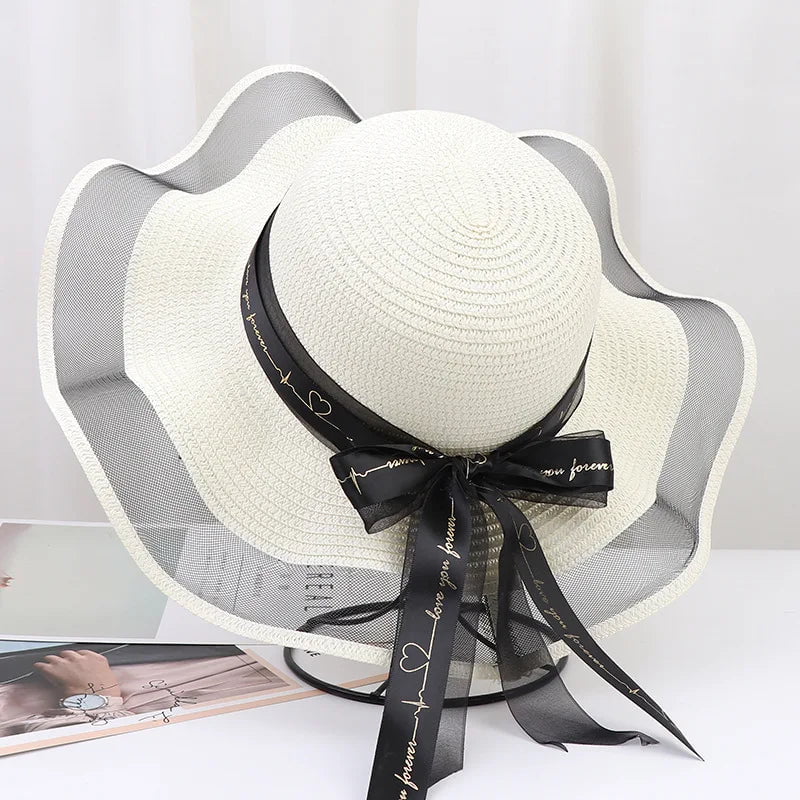 La boutique du chapeau Blanc 2 / (56-58cm) Chapeau de paille ondulé