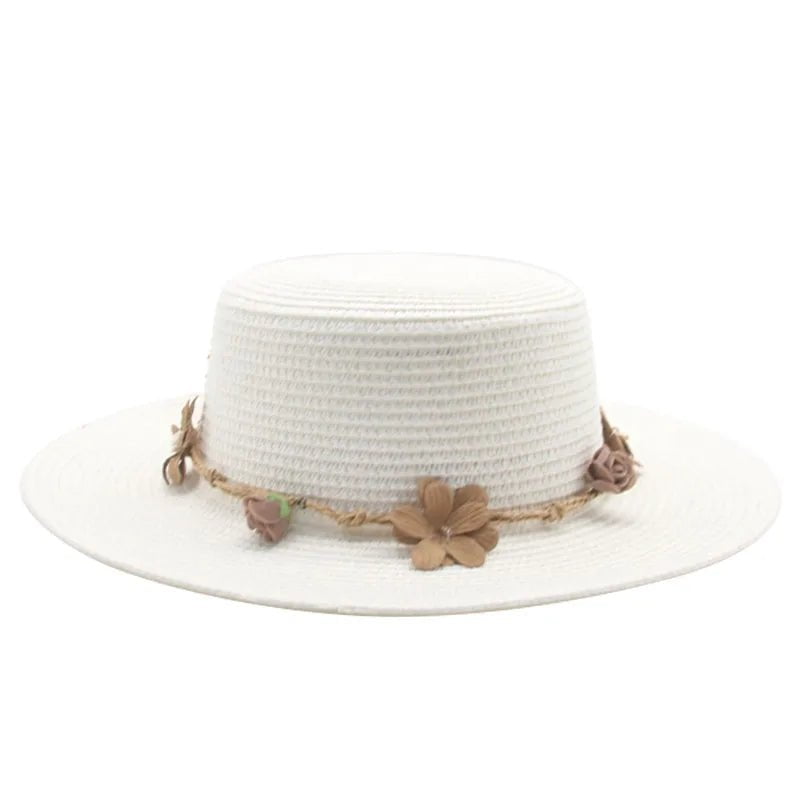 La boutique du chapeau Blanc / 56-58cm Chapeau de paille avec bande de fleurs