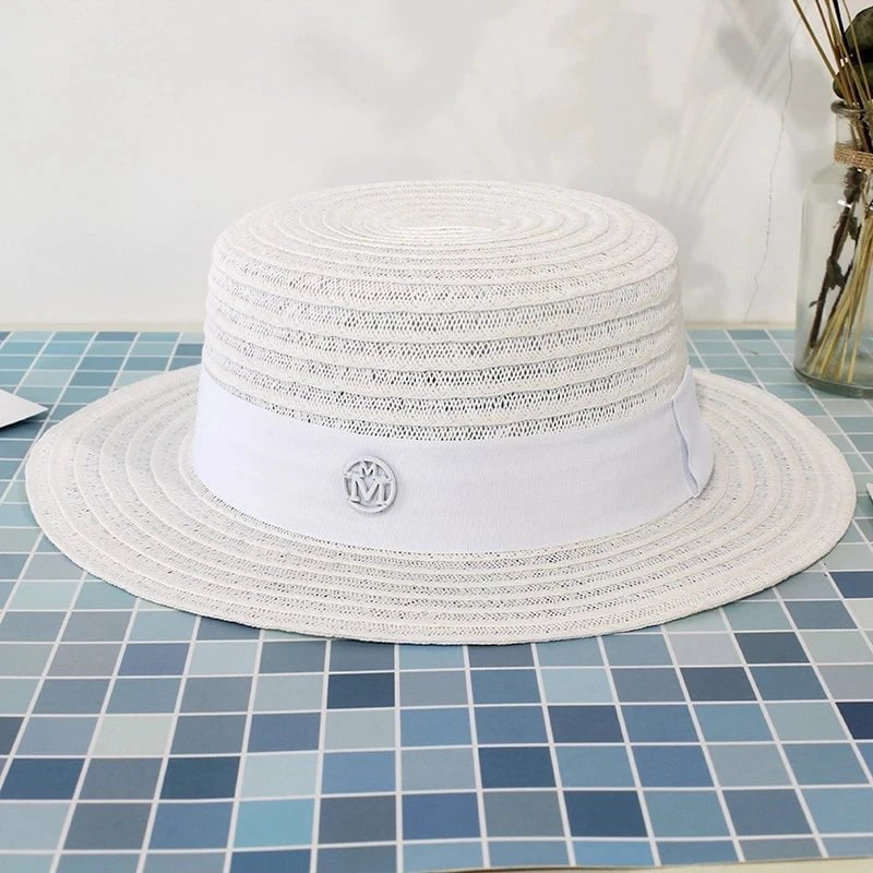 La boutique du chapeau Blanc / 56-58cm Chapeau en paille perle et ruban