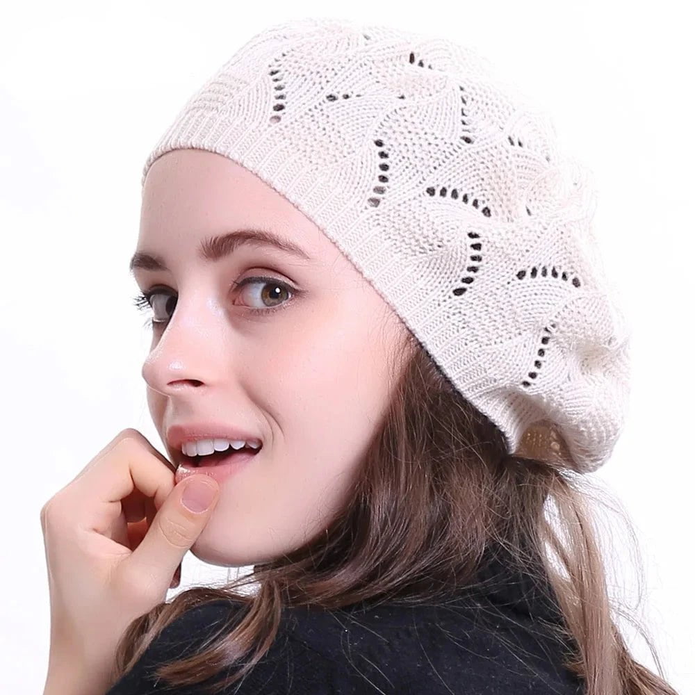 La boutique du chapeau Blanc / Ajustable (du 54 au 59) Béret en tricot pour femme