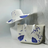 La boutique du chapeau Blanc/bleu / M 56-58 Chapeau de paille et sac assorti