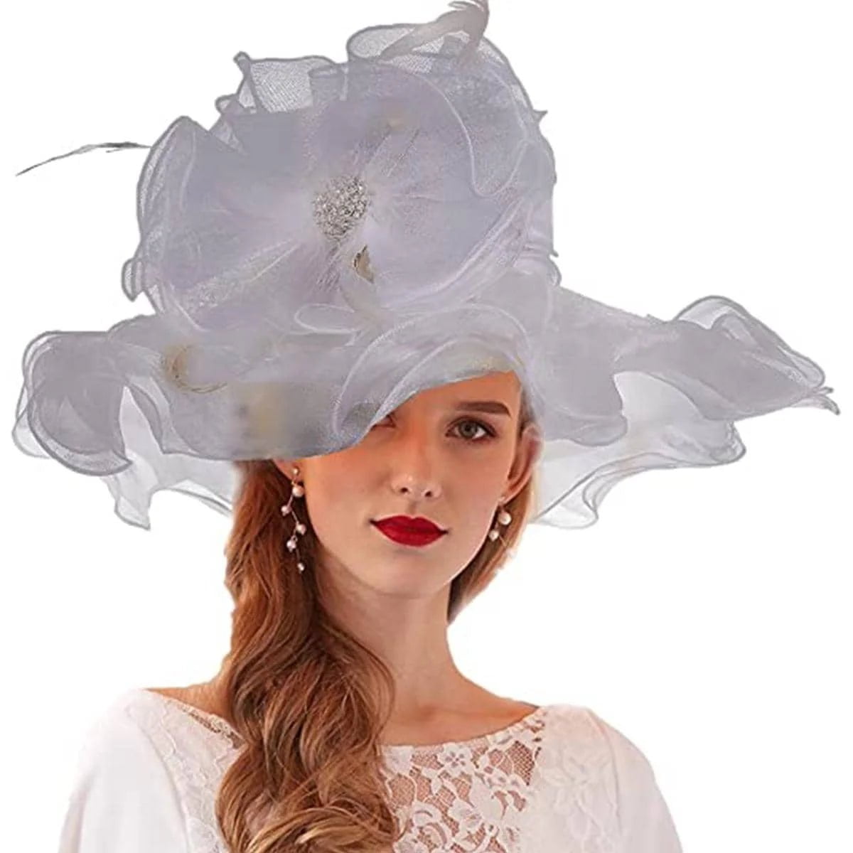 La boutique du chapeau Blanc / M(56-58cm) Chapeau de cérémonie sophistiqué