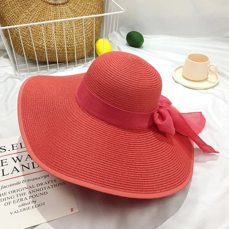 La boutique du chapeau Blanc / M55-58cm Grand chapeau de plage