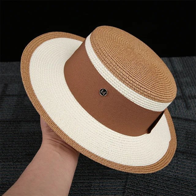 La boutique du chapeau Blanc/marron / 56-58cm Chapeau de paille bicolore