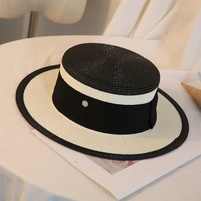 La boutique du chapeau Blanc/noi / 56-58cm Chapeau de paille bicolore