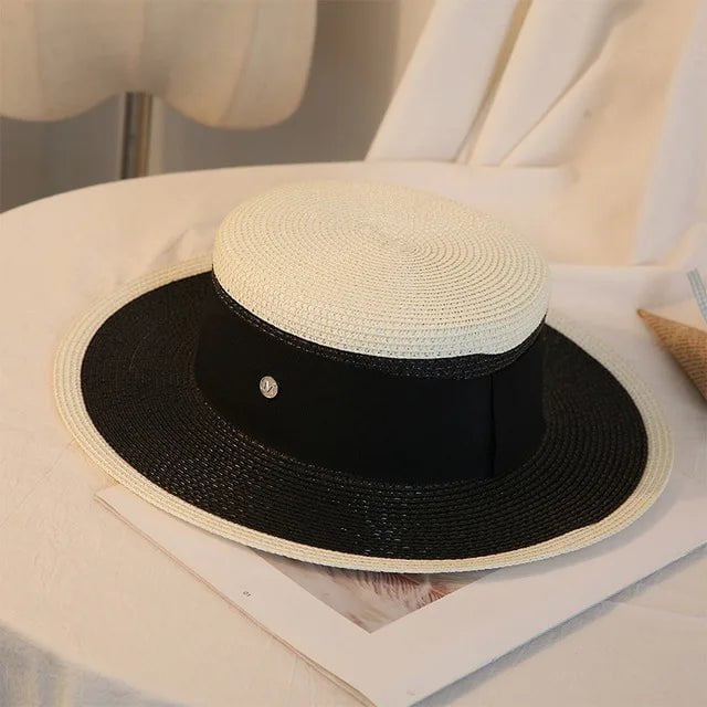 La boutique du chapeau Blanc/noir / 56-58cm Chapeau de paille bicolore