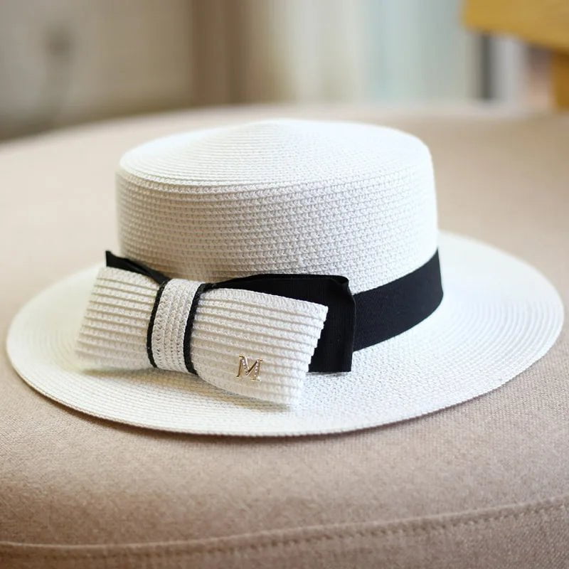 La boutique du chapeau Blanc/noir Chapeau de paille rétro