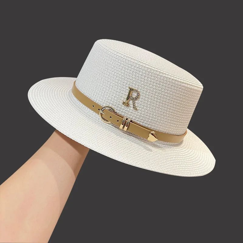 La boutique du chapeau Blanc R / 55-58CM Chapeau en paille avec ceinture cuir