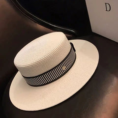 La boutique du chapeau Blanc / Taille unique Chapeau de paille rayé britannique