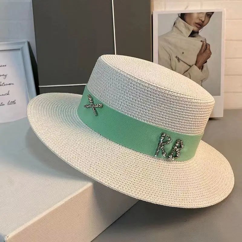 La boutique du chapeau Blanc/vert / 55-58CM Chapeau de paille français