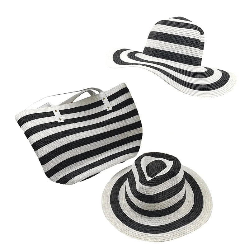 La boutique du chapeau Bleu/Blanc / M 56-58 Chapeaux de paille et sac assorti