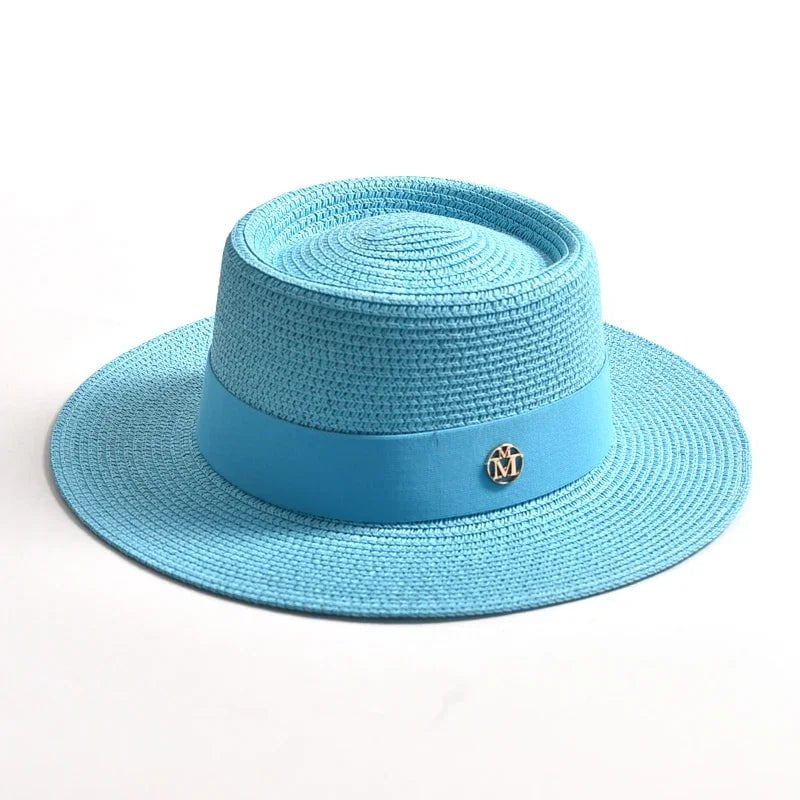 La boutique du chapeau Bleu ciel / 55-58cm Chapeau de plage avec ruban