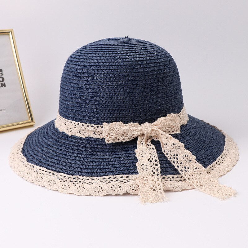 La boutique du chapeau Bleu marine / 56-58cm Chapeau de plage en paille