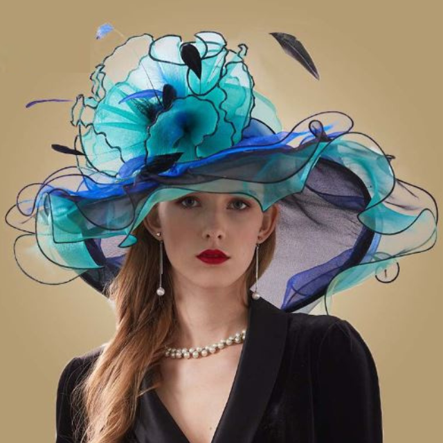 La boutique du chapeau Bleu/vert / 56-58CM Chapeau en Organza