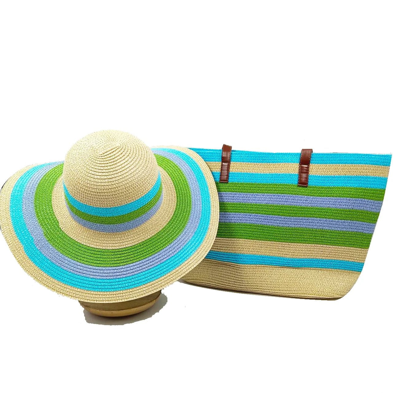 La boutique du chapeau Bleu/vert / M55-58cm Ensemble chapeau et sac multi couleur