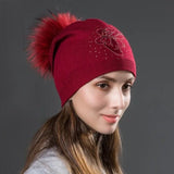 La boutique du chapeau bonnet Bonnet femme en laine avec pompon et strass