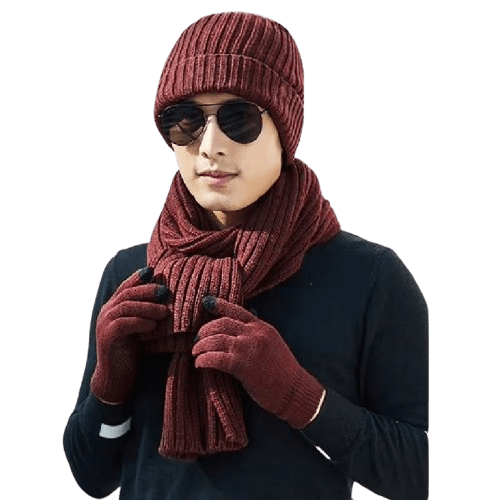 La boutique du chapeau bonnet Bordeau / Ajustable (du 54 au 59) Bonnet écharpe et gants pour homme