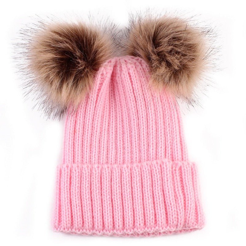 La boutique du chapeau Bonnet double Pompons en Fourrure