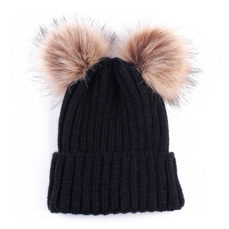 La boutique du chapeau Bonnet double Pompons en Fourrure