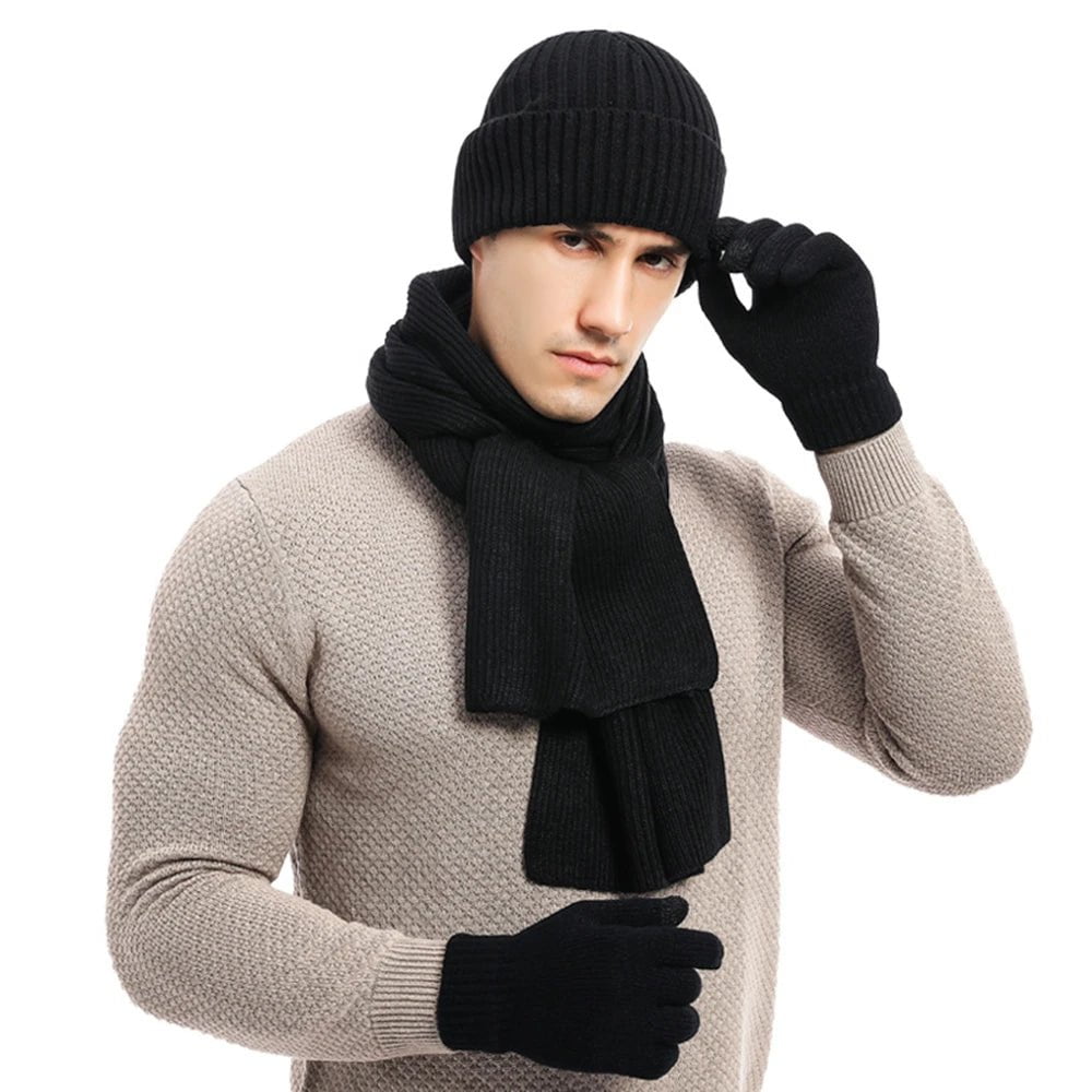 La boutique du chapeau bonnet Noir / Ajustable (du 54 au 59) Ensemble homme bonnet écharpe et gants