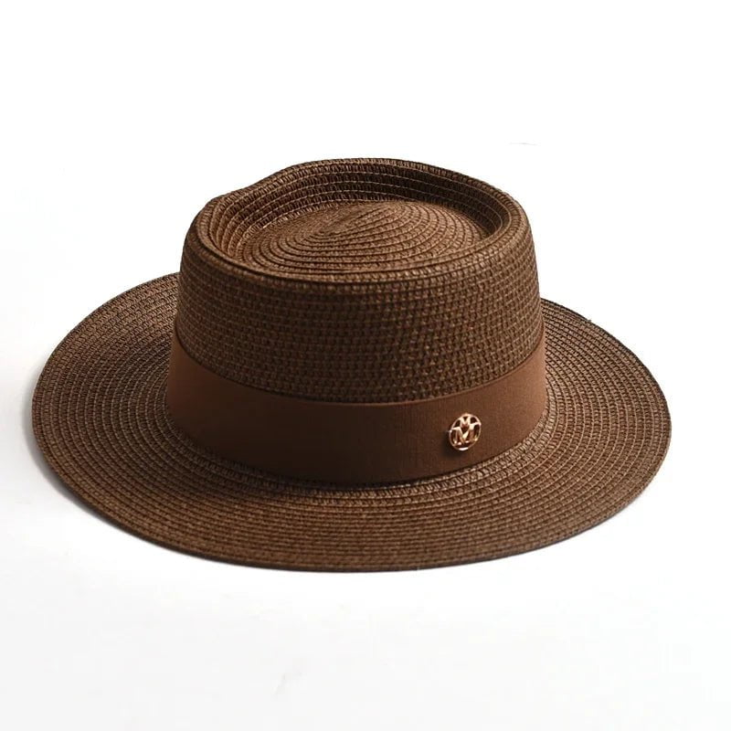 La boutique du chapeau Café / 55-58cm Chapeau de plage avec ruban