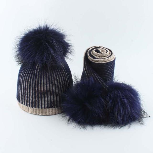 La boutique du chapeau chapeau d'hiver Bleu 1 / 5-12 age Chapeau et écharpe rayé tricoté bonnets enfants