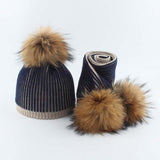 La boutique du chapeau chapeau d'hiver Bleu / 5-12 age Chapeau et écharpe rayé tricoté bonnets enfants