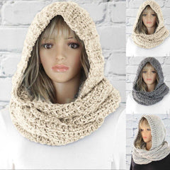 La boutique du chapeau chapeau d'hiver Capuche écharpe tricoté chaud solide décontracté pour femmes