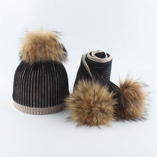 La boutique du chapeau chapeau d'hiver Noir / 5-12 age Chapeau et écharpe rayé tricoté bonnets enfants