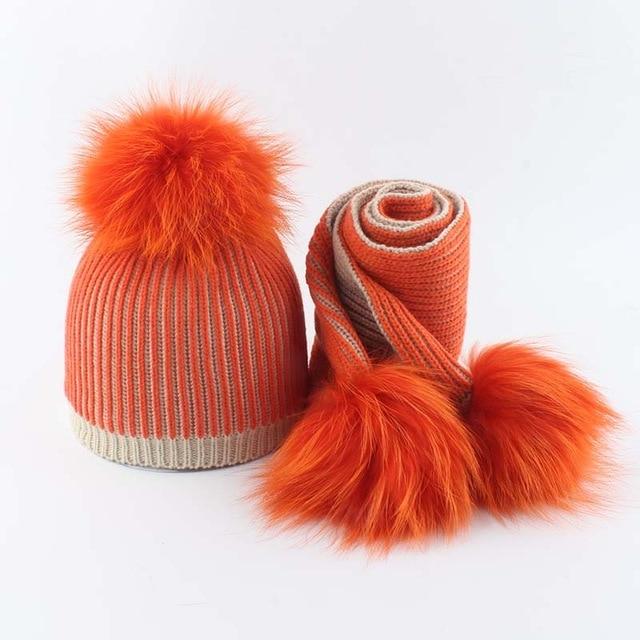 La boutique du chapeau chapeau d'hiver orange 1 / 5-12 age Chapeau et écharpe rayé tricoté bonnets enfants