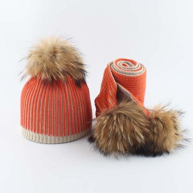 La boutique du chapeau chapeau d'hiver Orange / 5-12 age Chapeau et écharpe rayé tricoté bonnets enfants