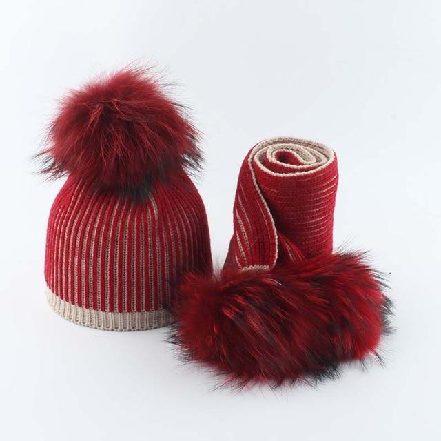 La boutique du chapeau chapeau d'hiver Rouge 1 / 5-12 age Chapeau et écharpe rayé tricoté bonnets enfants