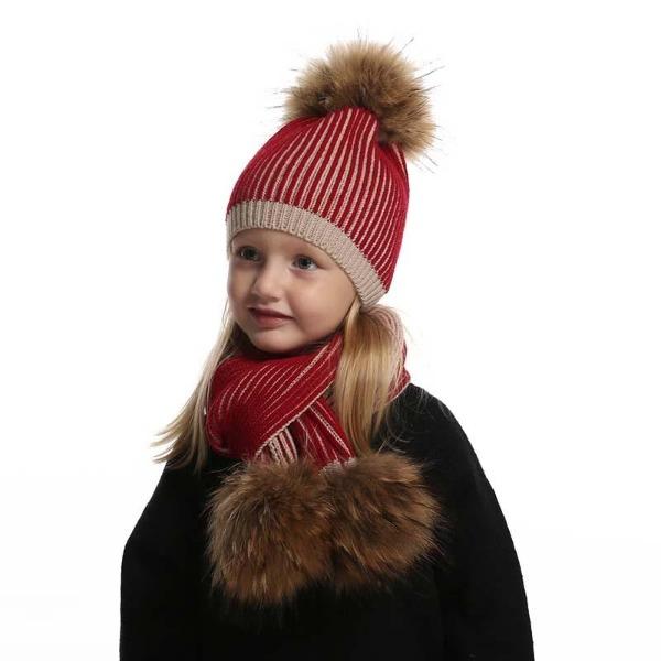 La boutique du chapeau chapeau d'hiver Rouge / 5-12 age Chapeau et écharpe rayé tricoté bonnets enfants