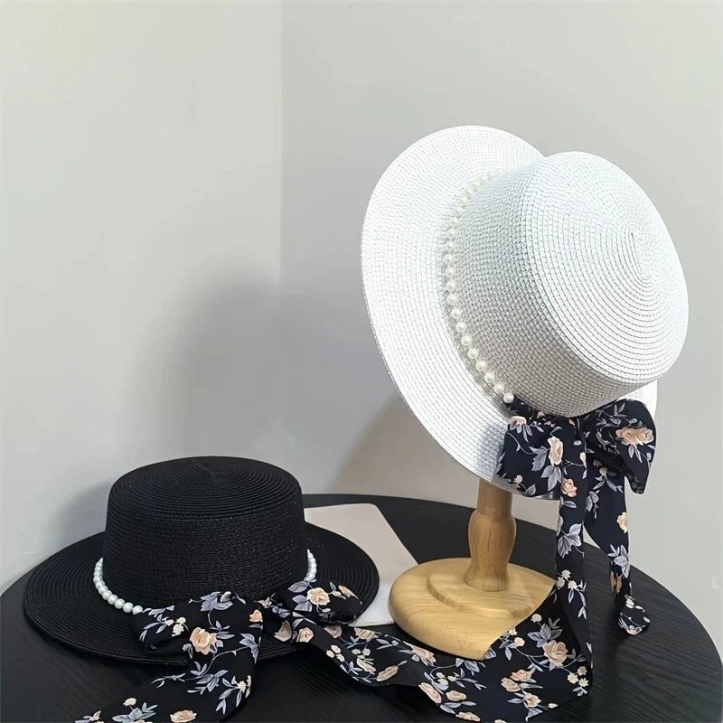 La boutique du chapeau Chapeau de paille avec perle et ruban