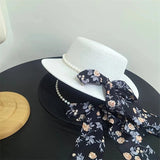 La boutique du chapeau Chapeau de paille avec perle et ruban