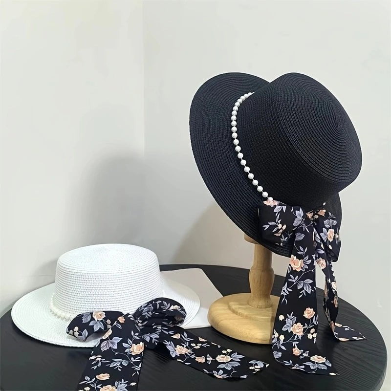 La boutique du chapeau Chapeau de paille avec perle et ruban