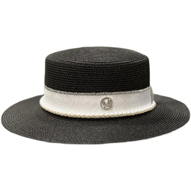 La boutique du chapeau Chapeau de paille avec ruban et perle