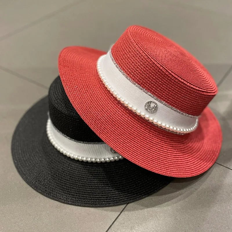 La boutique du chapeau Chapeau de paille avec ruban et perle